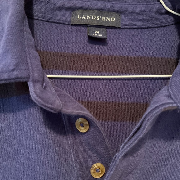Vintage Lands' End Men’s Rugby Shirt, Blue/Black Stripes, Size Medium - Picture 2 of 5